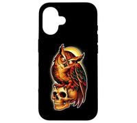Custodia per iPhone 16 Tatuaggio Mystic Owl Skull Full Moon - Design estetico scuro