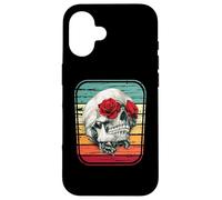 Custodia per iPhone 16 Teschio rose vintage rock teschi fiori retrò rocker regalo