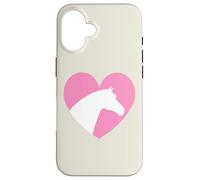 Custodia per iPhone 16 Testa di cavallo con cuore rosa, per equitazione e cowgirl, estetica occidentale