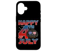 Custodia per iPhone 16 Tibetan Mastiff Dog American Flag Sunglasses Happy 4th July