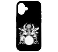 Custodia per iPhone 16 Tiger Drummer Rock Wild Animal Suonare la batteria