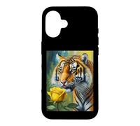 Custodia per iPhone 16 Tiger Sniffing a Yellow Rose Illustration Graphic Design