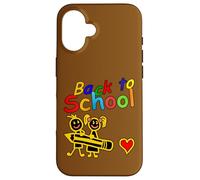 Custodia per iPhone 16 Torna a scuola bambini tenendo matita arte carina