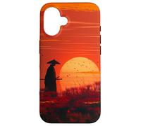 Custodia per iPhone 16 Tramonto samurai giapponese nel Vaporwave Harajuku retro 90s