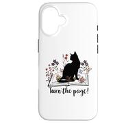 Custodia per iPhone 16 Turn the Page Books & Cats Black Cat Women Floral Book Lover