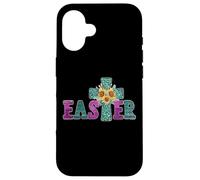 Custodia per iPhone 16 Turquoise Leopard Easter Cross For Christian Sunflower Mom