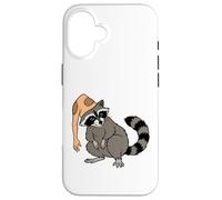 Custodia per iPhone 16 Umorismo di Halloween del cappello di Coonskin del procione strano per i bizzarri