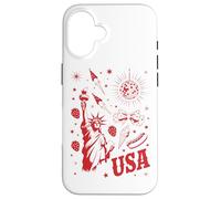Custodia per iPhone 16 USA Statua Della Libertà Retro Party Icons backprint