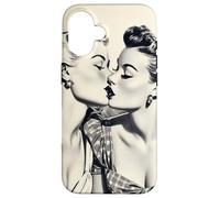 Custodia per iPhone 16 Vintage 1940 Baci Donne Lesbiche LGBT Queer Amore Meme