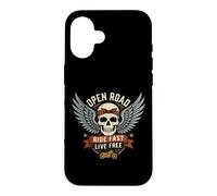 Custodia per iPhone 16 Vintage Biker Skull Moto Rider Open Retro Road Emblem