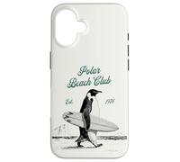 Custodia per iPhone 16 Vintage Polar Beach-Club Pinguino Surfer