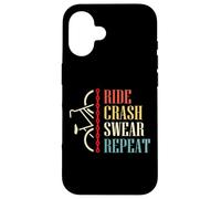 Custodia per iPhone 16 Vintage Ride Crash Swear Repeat - Funny Retro Mountain Bike