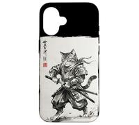 Custodia per iPhone 16 Vintage Samurai Cat Japanese Sumi-e Ink Feline Arti Marziali