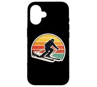 Custodia per iPhone 16 Vintage Tramonto Sciatore Silhouette Retro Sci Amante Arte
