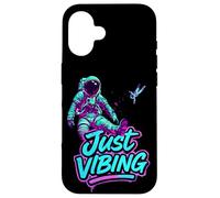 Custodia per iPhone 16 Viola e Teal Astronaut Just Vibing Graphic per gli uomini