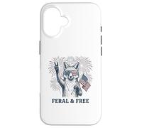 Custodia per iPhone 16 Volpe selvaggia e libera divertente patriottica 4 luglio Fox