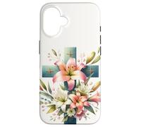 Custodia per iPhone 16 Watercolor Easter Lily Christian Cross