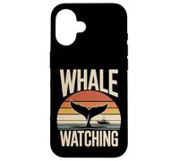 Custodia per iPhone 16 Whale Watching Retro Oceano Tramonto Barca Scena