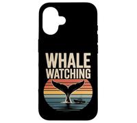 Custodia per iPhone 16 Whale Watching Retro Oceano Tramonto Barca Scena