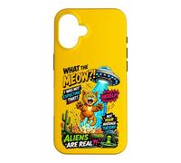 Custodia per iPhone 16 What The Meow Funny Cat UFO Abduction Sci-Fi Alien