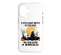 Custodia per iPhone 16 Witch Wine And Basenji Dog Mom Funny Halloween Costume