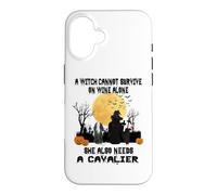 Custodia per iPhone 16 Witch Wine And Cavalier Dog Mom Funny Halloween Costume