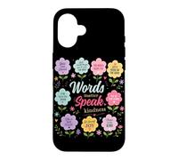 Custodia per iPhone 16 Words Matter Speak Gentilezza Grafica floreale positiva