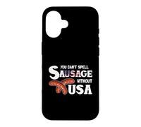 Custodia per iPhone 16 You Cant Spell Sausage Without USA 4th of July American Flag