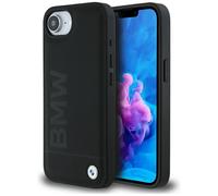 Custodia iPhone 16E BMW In Vera Pelle Nera Con Logo In Metallo