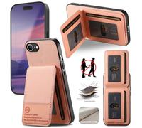 Custodia per iPhone 16E, in twill, con scomparto per carte di credito, custodia morbida al tatto, 2 in 1, RFID, con scomparto per carte di credito, antiurto e a prova di caduta, rosa
