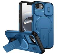 custodia per iPhone 16E/iPhone 17E con ring stand magnetico, cover militare antiurto con protezione fotocamera scorrevole compatible with MagSafe ricarica wireless blu