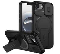 custodia per iPhone 16E/iPhone 17E con ring stand magnetico, cover militare antiurto con protezione fotocamera scorrevole compatible with MagSafe ricarica wireless Nero