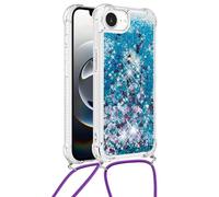 Custodia per iPhone 16E/SE 2025 con cordino, glitter luccicanti per donne e ragazze, custodia antiurto con liquido galleggiante e sabbie mobili per iPhone 16E/SE 2025. Blu