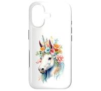Custodia per iPhone 17 Acquarello etereo Unicorno Floreale Testa Fantasy Art