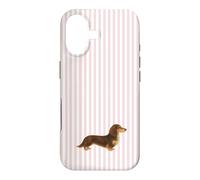 Custodia per iPhone 17 Bassotto a pelo lungo marrone e crema a righe rosa