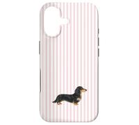Custodia per iPhone 17 Bassotto a pelo lungo nero e crema a righe rosa