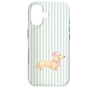 Custodia per iPhone 17 Bassotto natalizio a pelo lungo color crema + strisce rosa