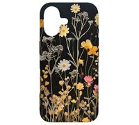 Custodia per iPhone 17 Black Boho Aesthetic Mixed Flowers Pressed Flower