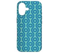 Custodia per iPhone 17 Blue Teal Wavy Lines Circles Ovals 1960s Retro Pattern