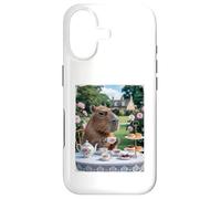 Custodia per iPhone 17 Carino Capybara Sip Tea Rose Cup Cottagecore Floral Garden