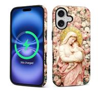 Custodia per iPhone 17 [compatibile con MagSafe], in morbido silicone opaco + policarbonato rigido antigraffio antiurto custodia protettiva 2 in 1 per donne e uomini, motivo floreale di Maria e Gesù