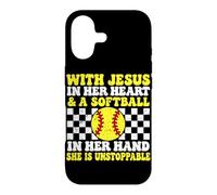 Custodia per iPhone 17 Con Gesù nel suo cuore e un softball in mano cristiano