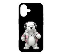 Custodia per iPhone 17 Cool Polar Bear Cuffie Plaid Giacca Design