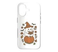 Custodia per iPhone 17 Cozy Fall Ghost Reading on Pumpkin Retro Halloween Vibes