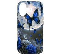 Custodia per iPhone 17 Cute Blue Butterfly Rose Flower Blue Floral Butterflies Moon