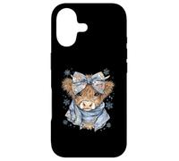 Custodia per iPhone 17 Cute Highland Cow With Blue Bow Winter Snowflake Design