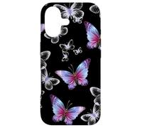 Custodia per iPhone 17 Cute Purple and Blue Butterfly Pattern Nature On Black