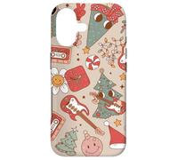 Custodia per iPhone 17 Cute Retro Christmas Pattern Tree Smiling Groovy Music Beige