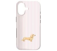 Custodia per iPhone 17 Design a righe rosa bassotto a pelo lungo color crema