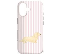Custodia per iPhone 17 Design bassotto a pelo lungo color crema a righe rosa